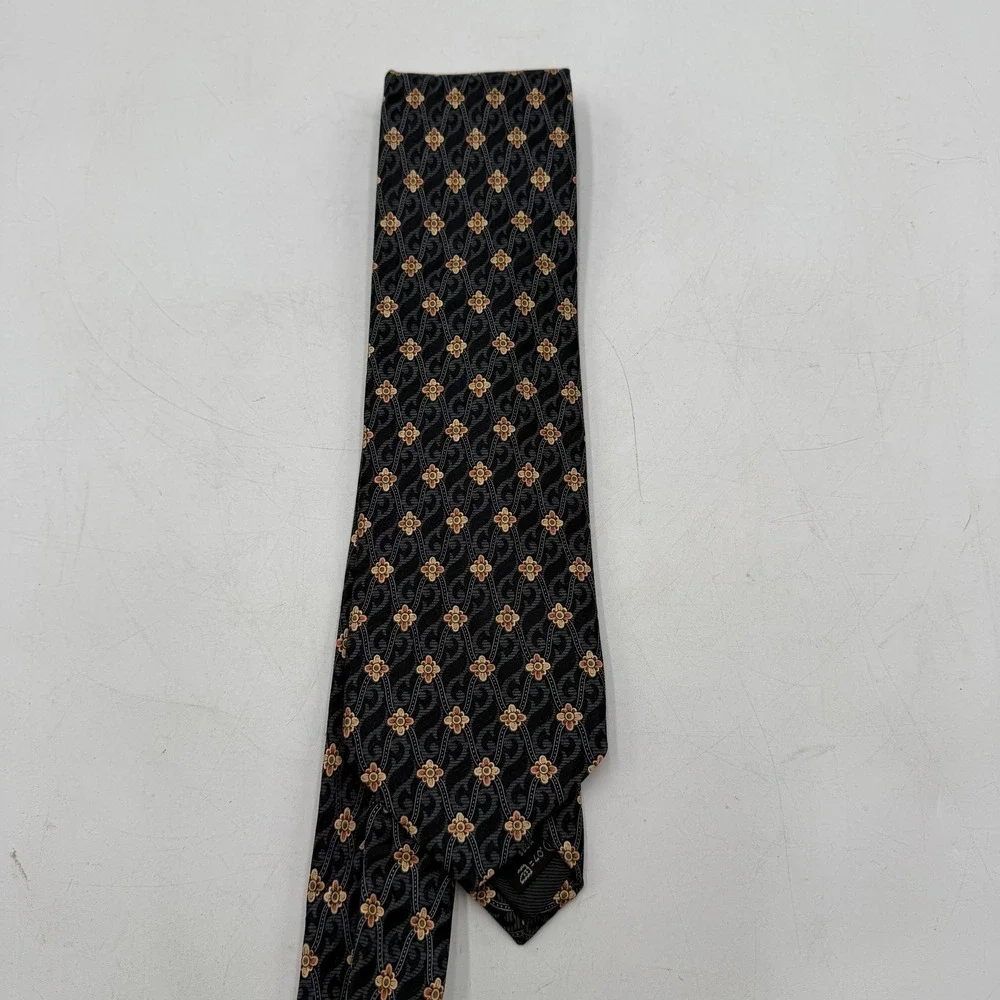 Ermenegildo Zegna Tie Mens One Size Black Silk Floral Pattern Made In Italy